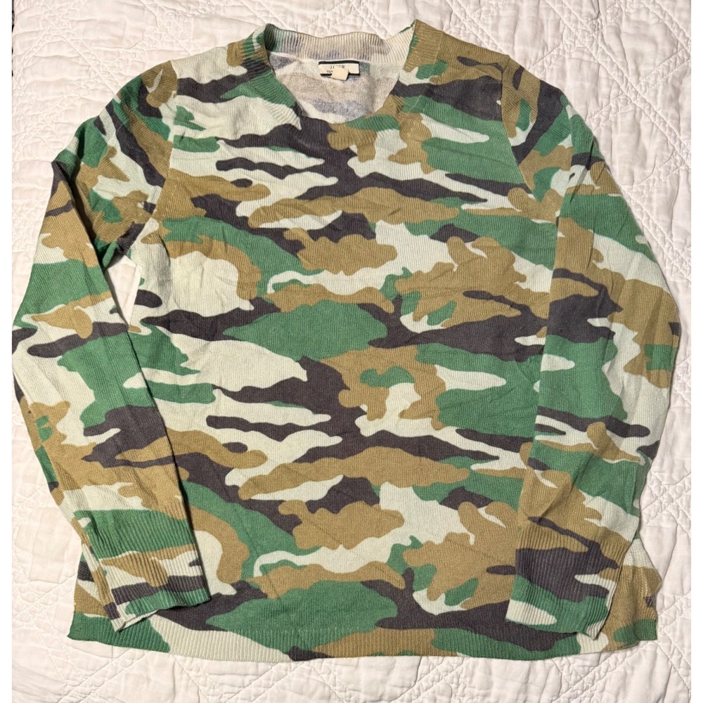 J.Crew Cashmere Sweater Womens Medium Green Camo Crewneck Long Sleeve